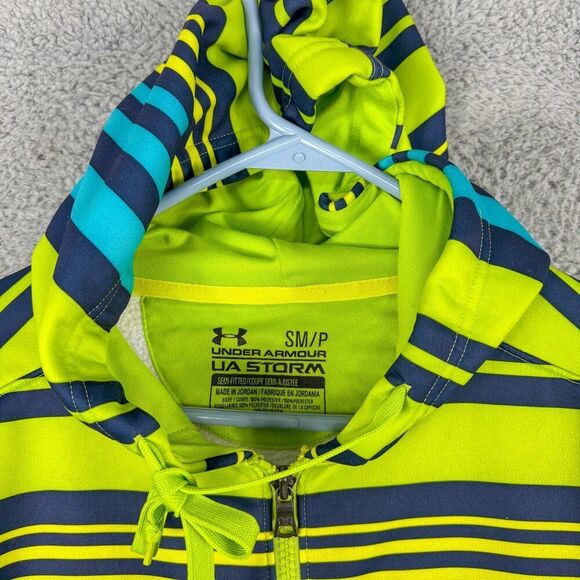 Under Armour Hoodie Mens Small Green Stripe Pullover Sweatshirt Outdoor Athletic - Picture 2 of 15